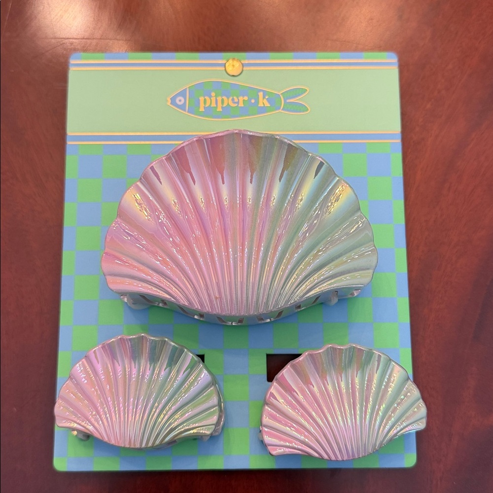 Piper K Iridescent Shell Clip Set - Pink & Aqua